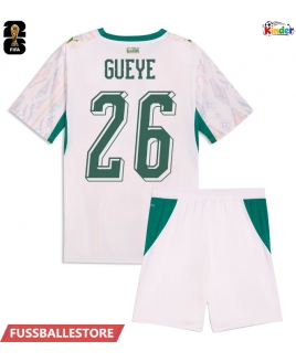 Günstige Senegal Pape Gueye #26 Heimtrikotsatz Kinder WM 2026 Kurzarm (+ Kurze Hosen)